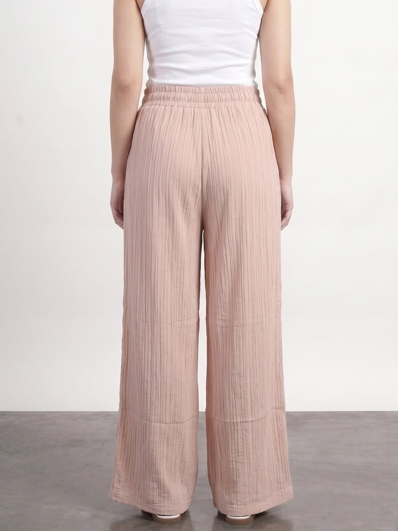 Pink Crushed Wide Leg Trousers | Montivo Pakistan