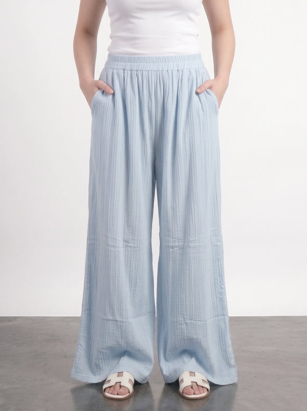 Light Blue Crushed Wide Leg Trousers | Montivo Pakistan