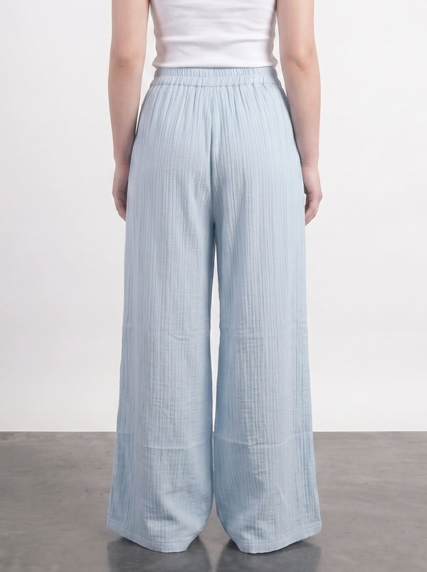 Light Blue Crushed Wide Leg Trousers | Montivo Pakistan