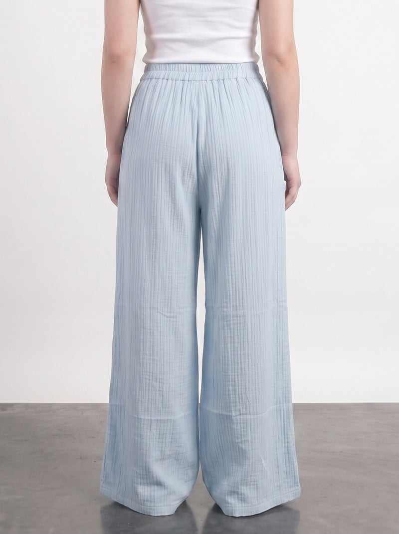 Light Blue Crushed Wide Leg Trousers | Montivo Pakistan