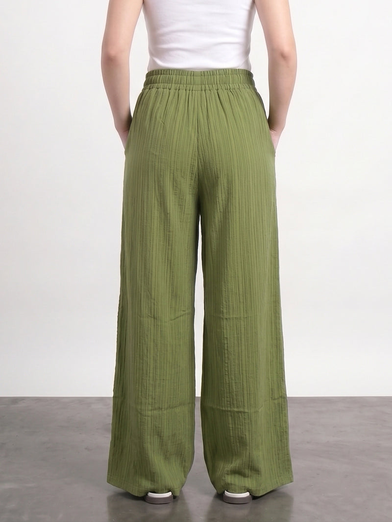 Green Crushed Wide Leg Trousers | Montivo Pakistan