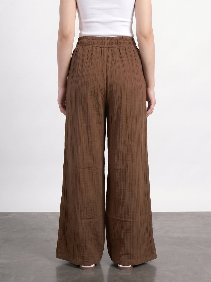 Brown Crushed Wide Leg Trousers | Montivo Pakistan