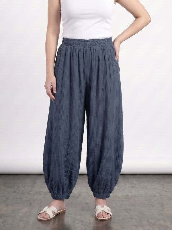 Teal Blue Crushed Balloon Trousers | Montivo Pakistan