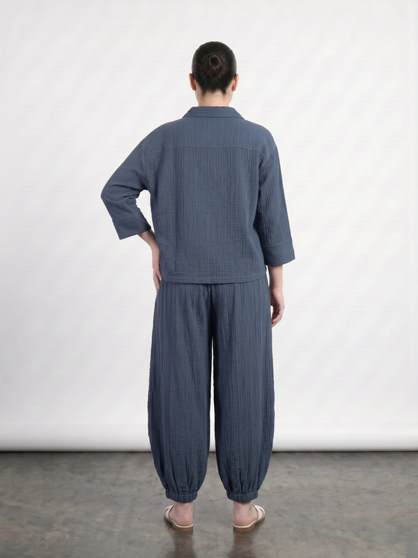 Teal Blue Crushed Balloon Trousers | Montivo Pakistan