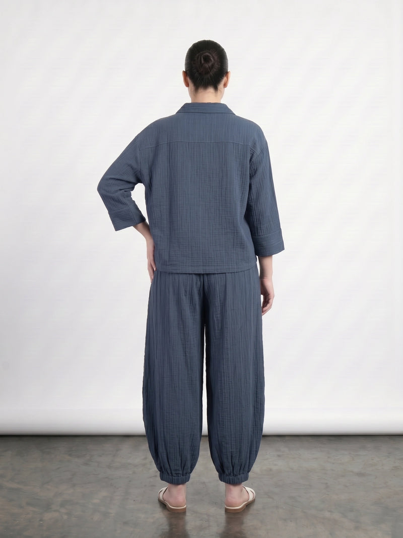 Teal Blue Crushed Balloon Trousers | Montivo Pakistan