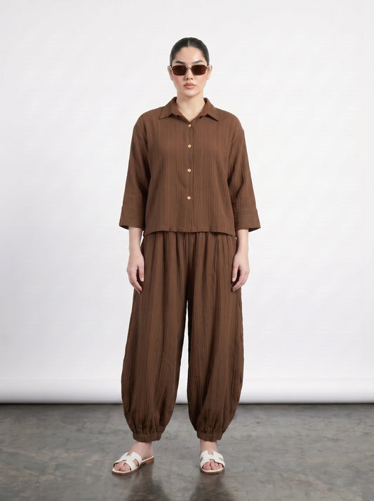 Brown Crushed Balloon Trousers