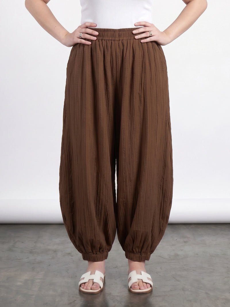 Brown Crushed Balloon Trousers | Montivo Pakistan