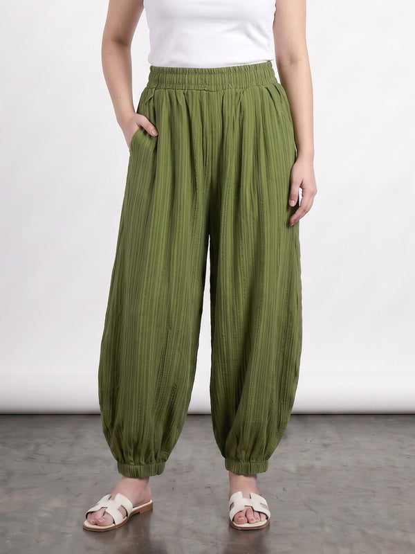Green Crushed Balloon Trousers