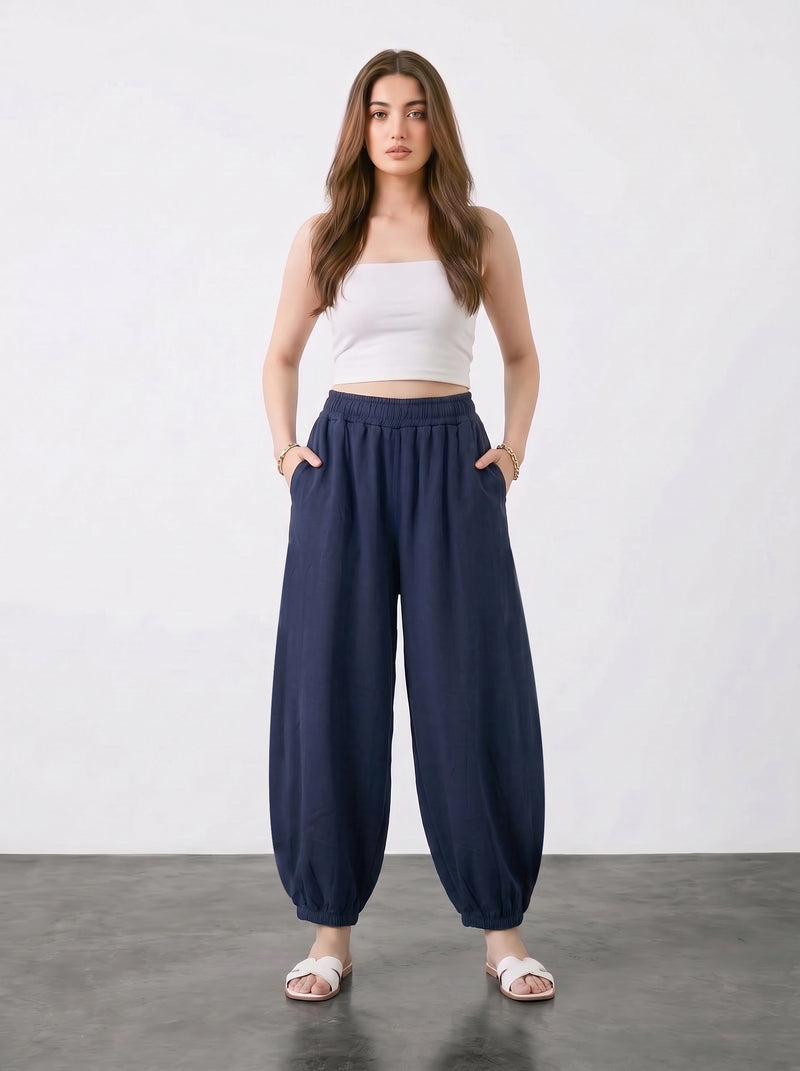 Navy Blue Balloon Fit Trousers