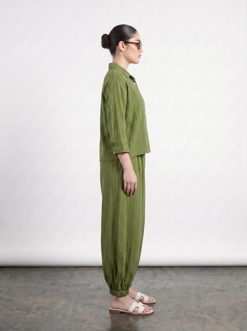 Green Crushed Balloon Trousers