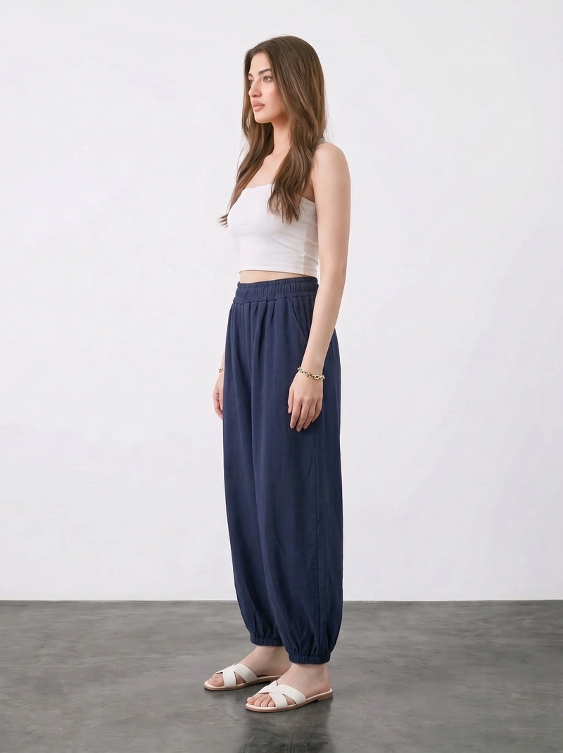 Navy Blue Balloon Fit Trousers