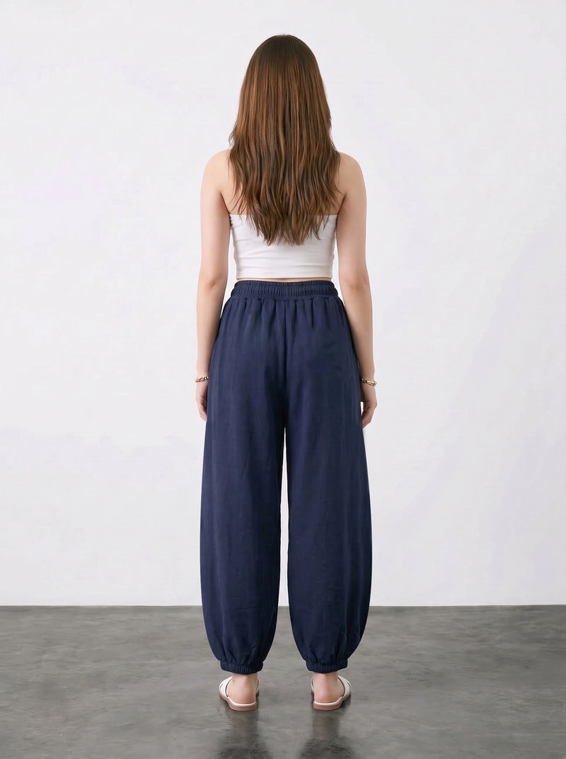 Navy Blue Balloon Fit Trousers