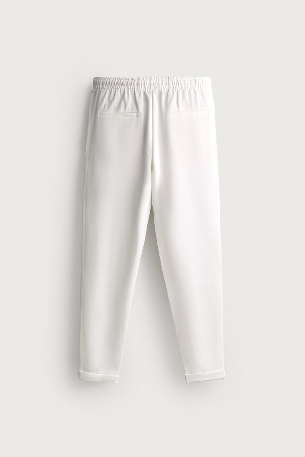 White Textured Slim Fit Trousers