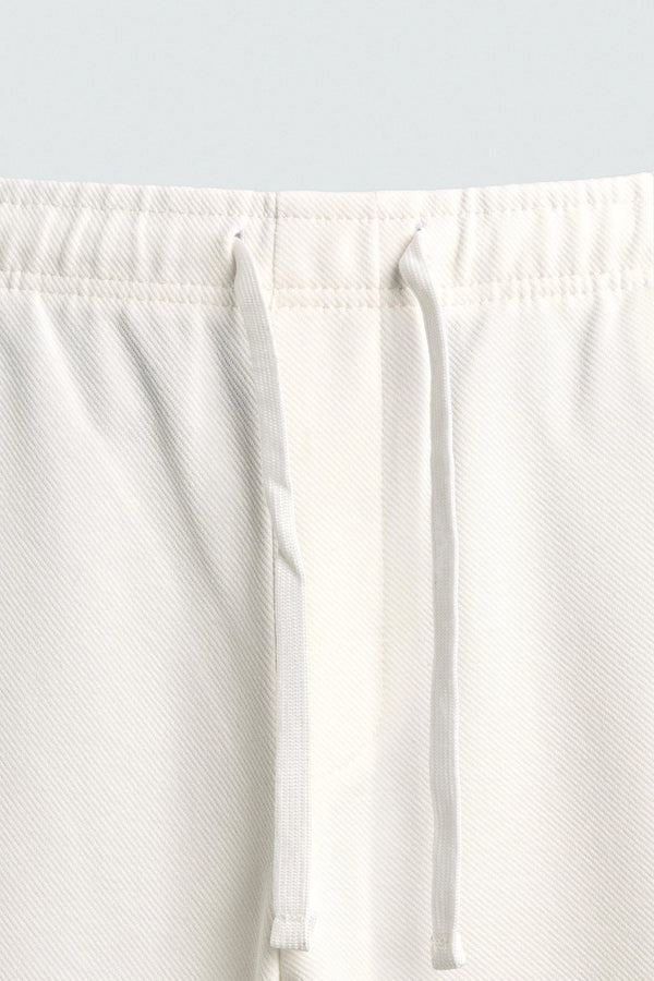 White Textured Slim Fit Trousers
