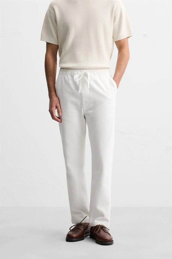White Textured Slim Fit Trousers