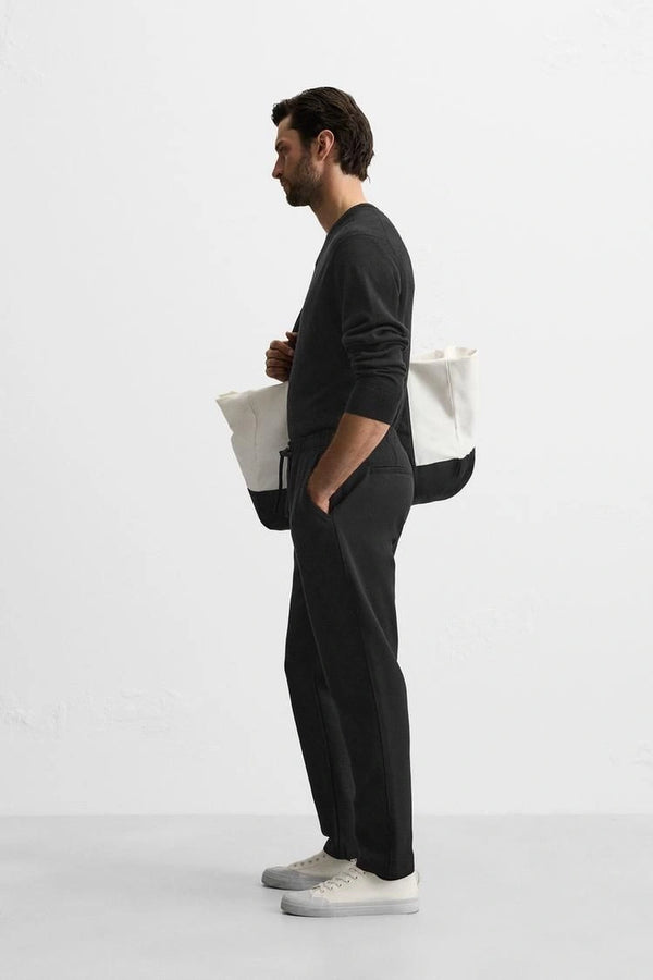 Black Textured Slim Fit Trousers