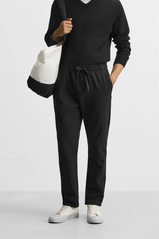 Black Textured Slim Fit Trousers