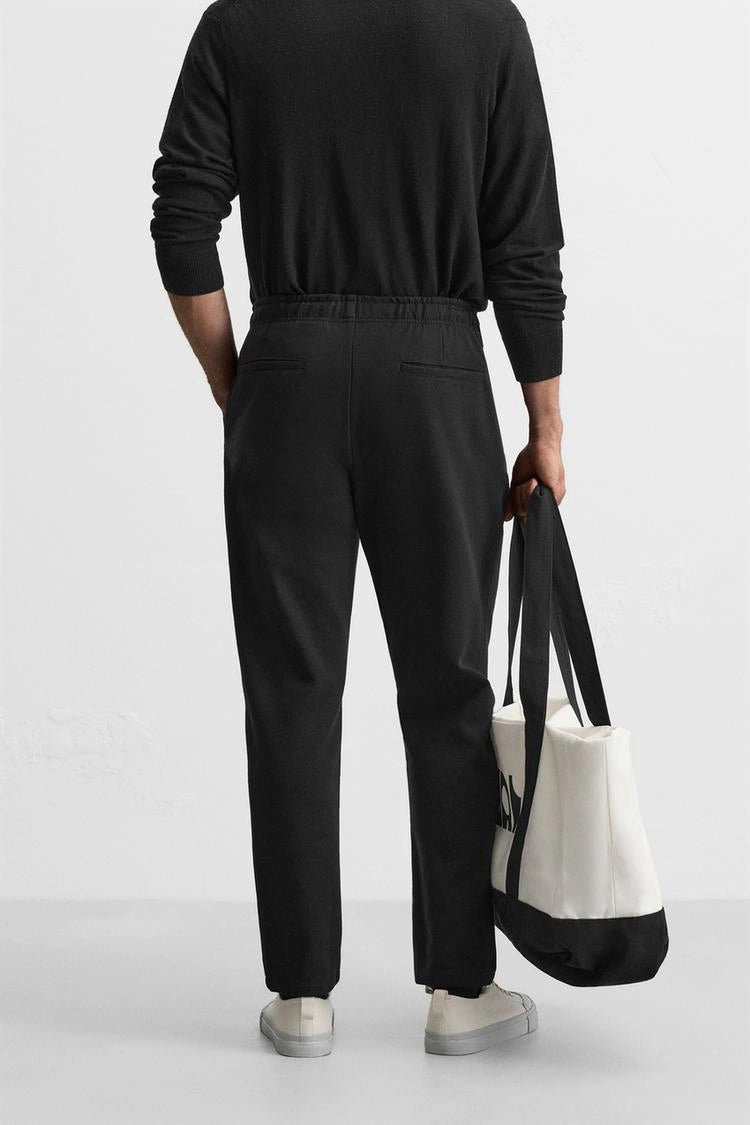 Black Textured Slim Fit Trousers