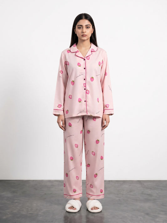 Pink Strawberry Print PJ Set