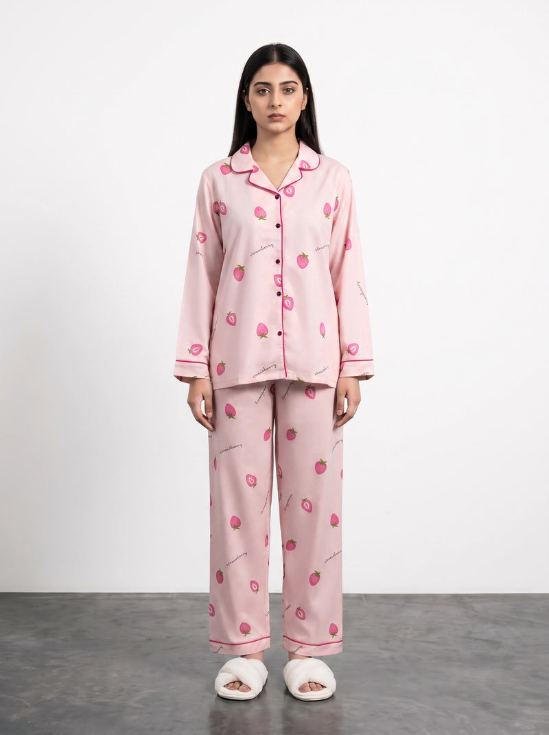 Pink Strawberry Print PJ Set
