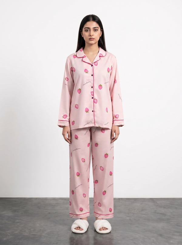 Pink Strawberry Print PJ Set