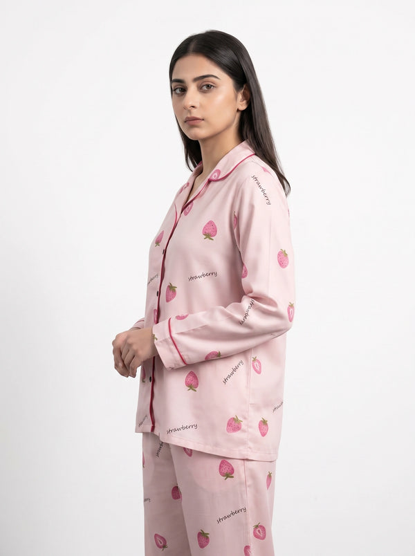 Pink Strawberry Print PJ Set