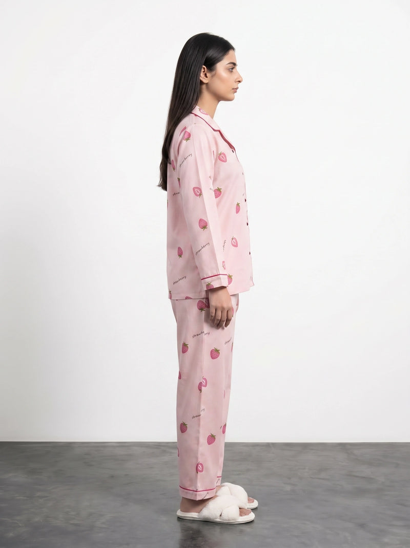 Pink Strawberry Print PJ Set