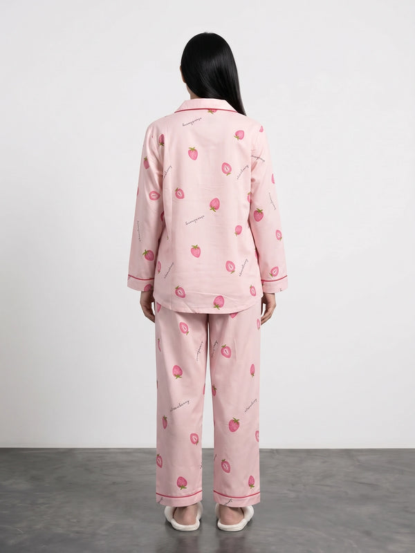 Pink Strawberry Print PJ Set
