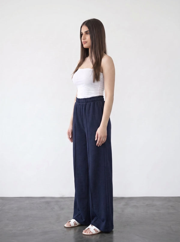 Navy Blue Wide Leg Front Seam Trousers