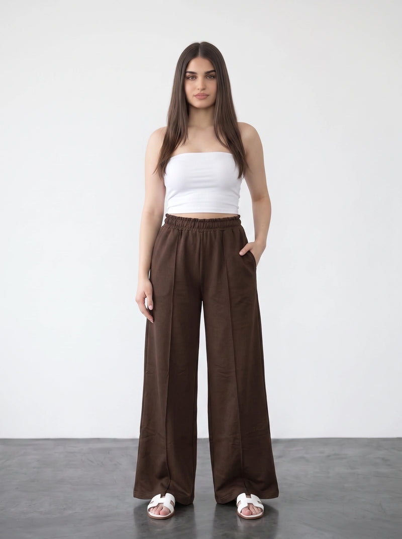 Brown Wide Leg Front Seam Trousers