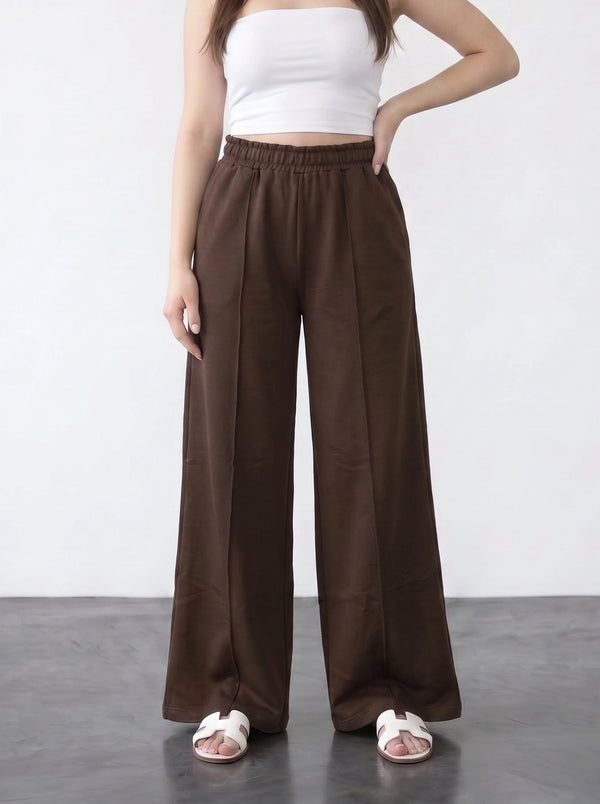 Brown Wide Leg Front Seam Trousers