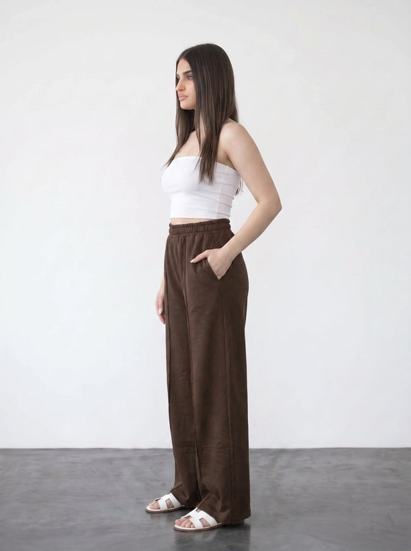 Brown Wide Leg Front Seam Trousers