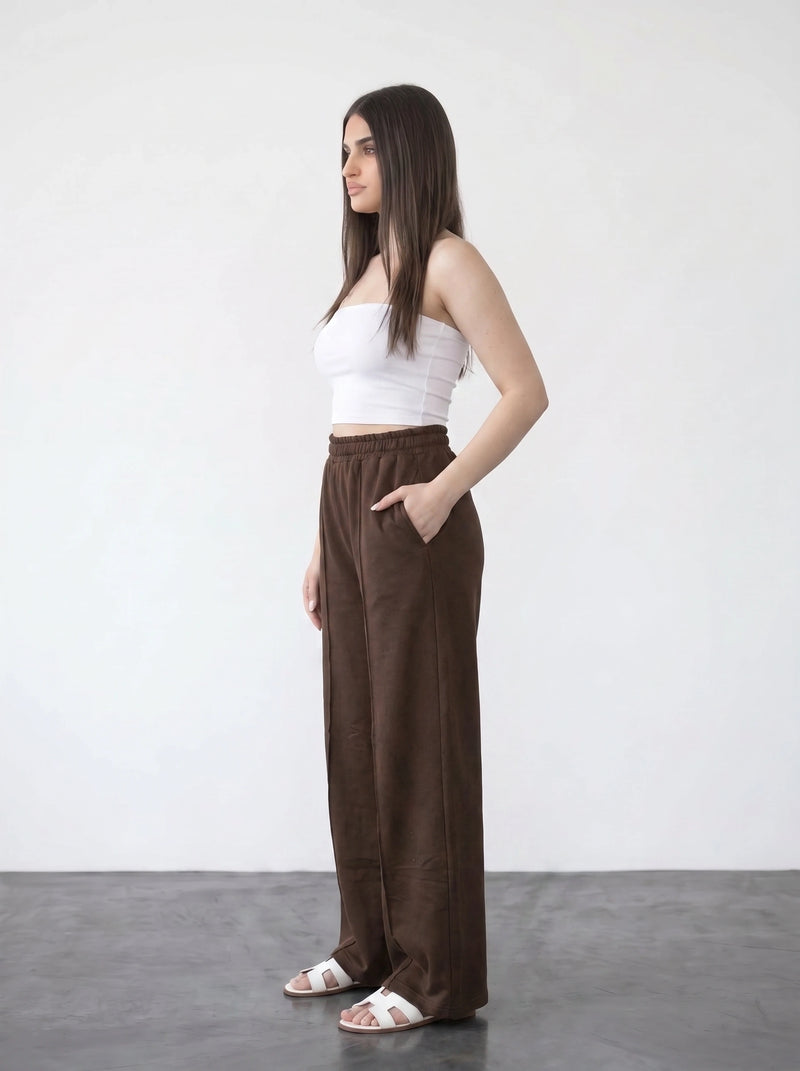 Brown Wide Leg Front Seam Trousers