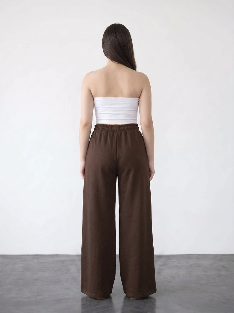 Brown Wide Leg Front Seam Trousers
