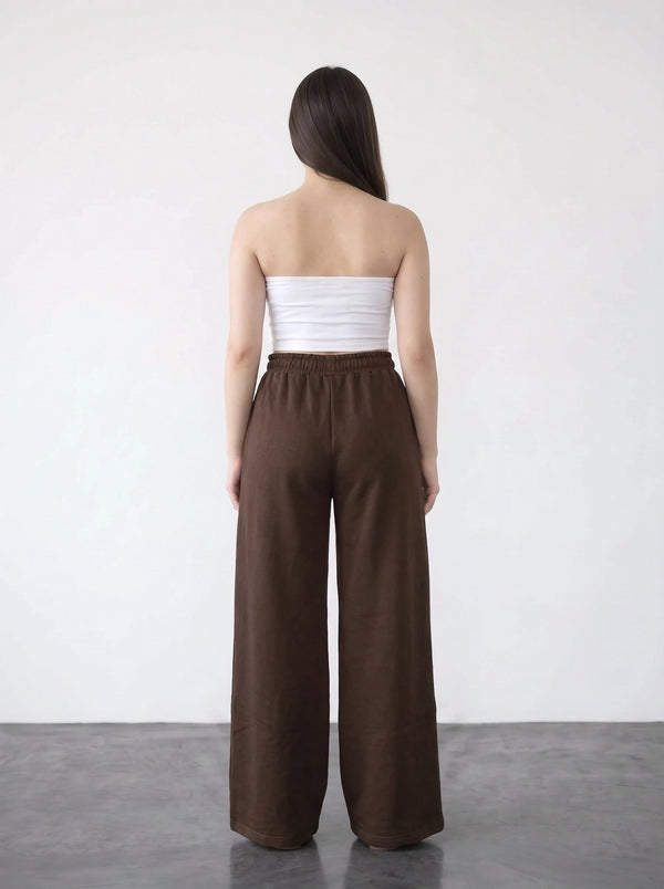 Brown Wide Leg Front Seam Trousers