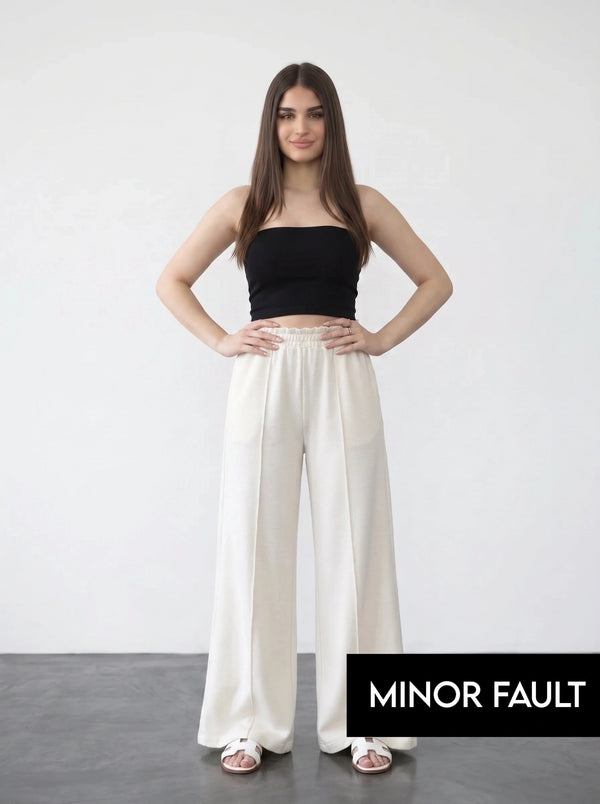 (Minor Fault) White Wide Leg Front Seam Trousers