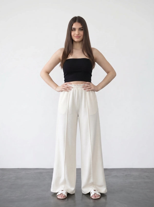 White Wide Leg Front Seam Trousers