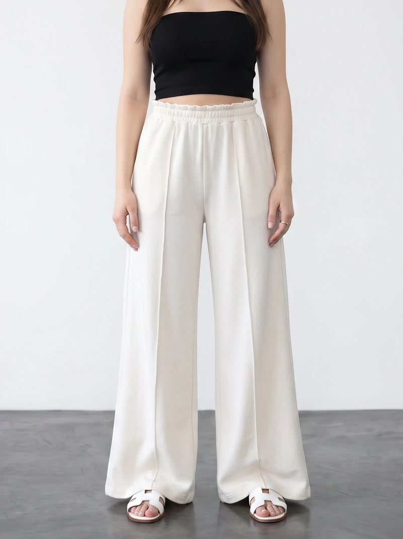 White Wide Leg Front Seam Trousers