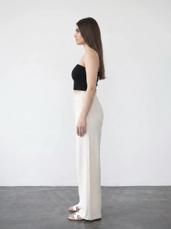 White Wide Leg Front Seam Trousers
