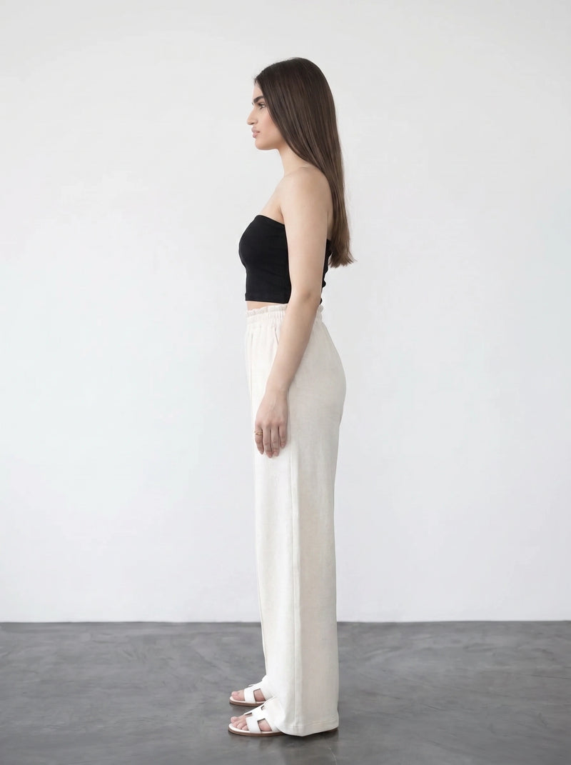 White Wide Leg Front Seam Trousers