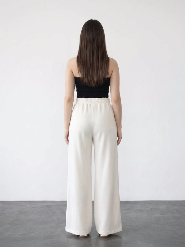 White Wide Leg Front Seam Trousers