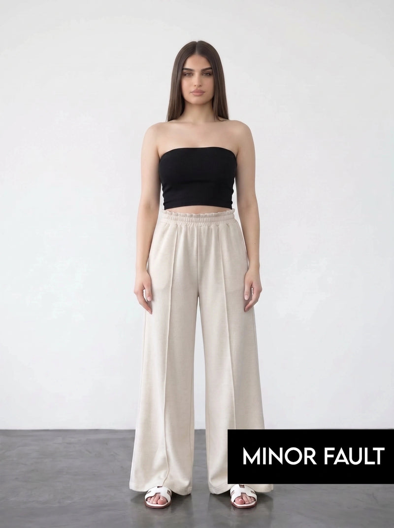 (Minor Fault) Light Beige Wide Leg Front Seam Trousers