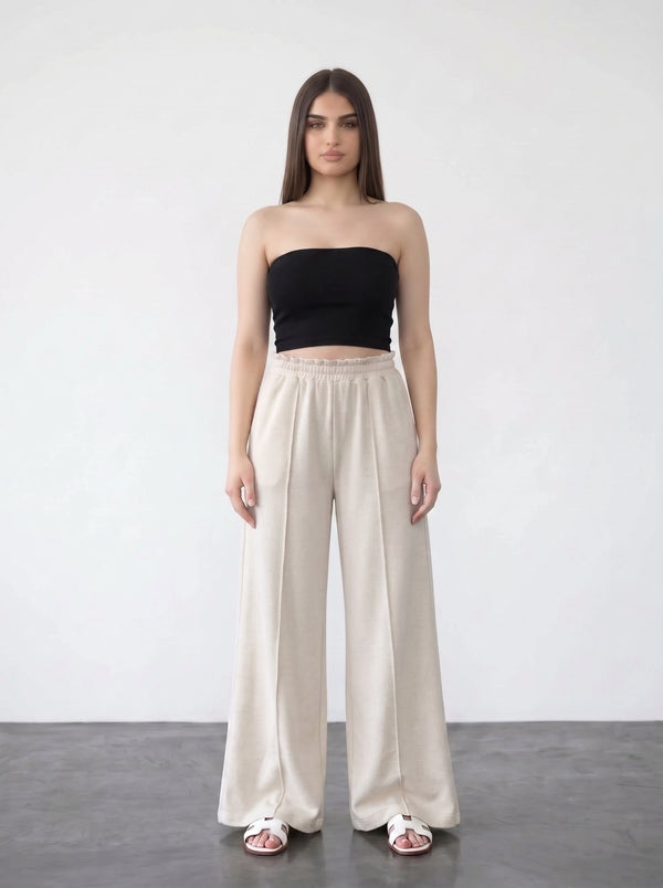 Light Beige Wide Leg Front Seam Trousers