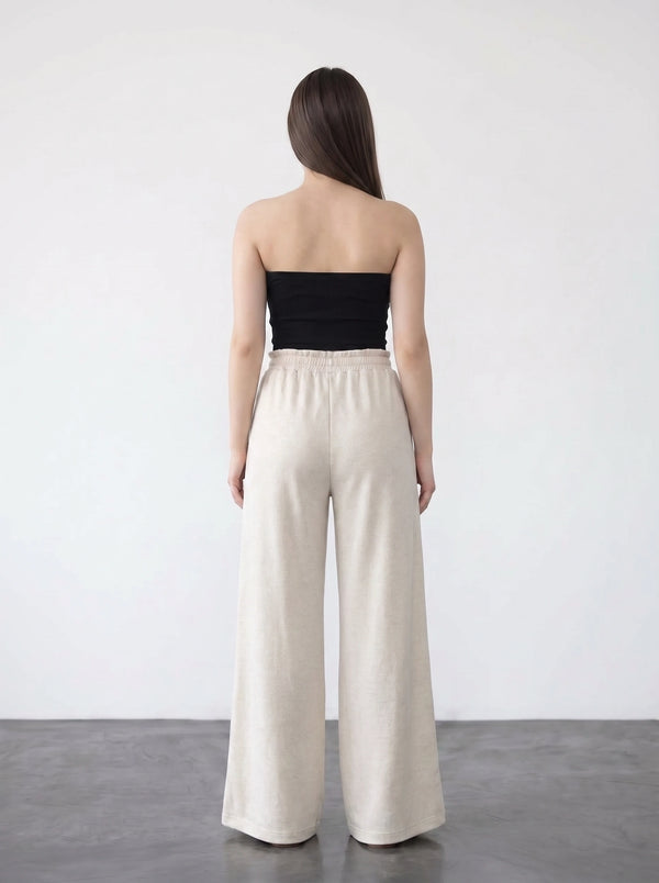 Light Beige Wide Leg Front Seam Trousers