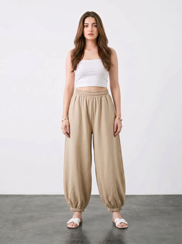 Beige Balloon Fit Trousers