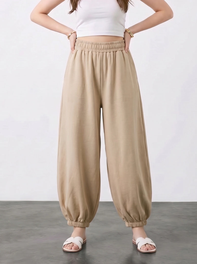 Beige Balloon Fit Trousers