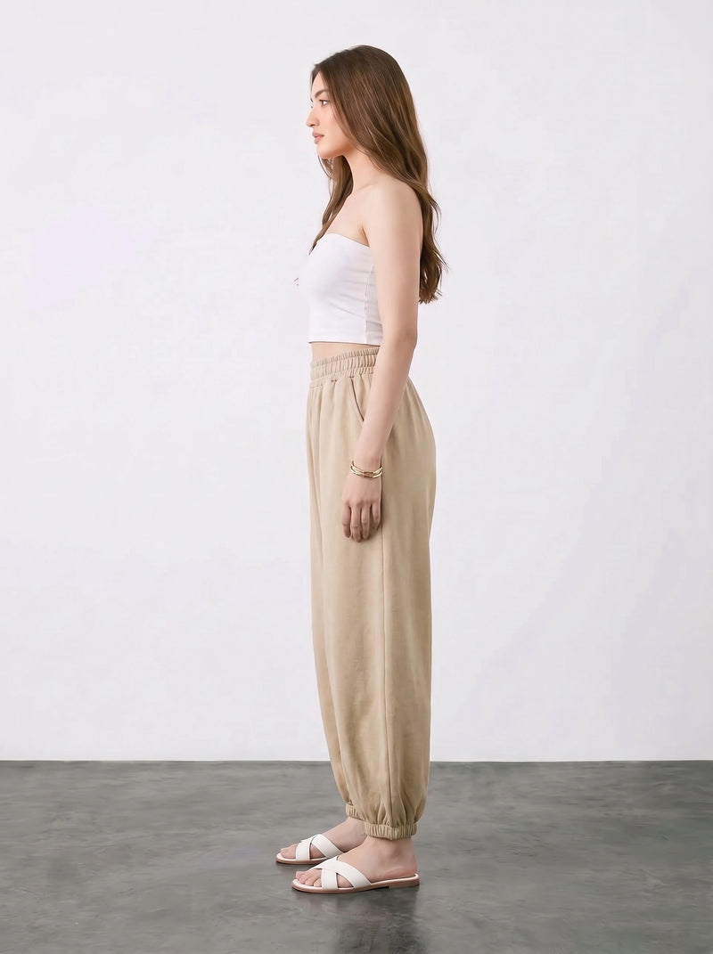 Beige Balloon Fit Trousers