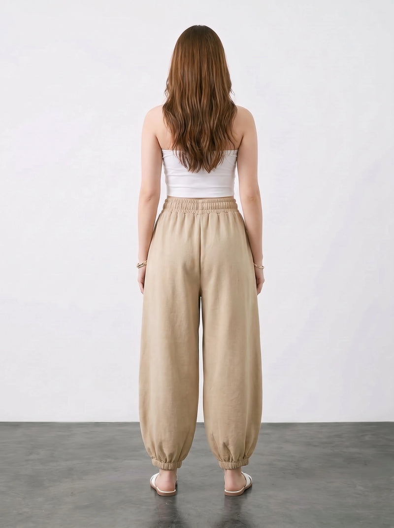 Beige Balloon Fit Trousers