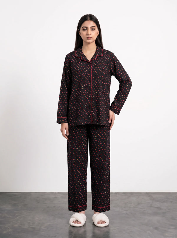 Black Cherry Print PJ Set | Montivo Pakistan