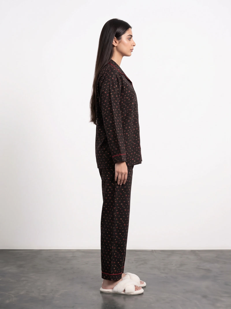 Black Cherry Print PJ Set | Montivo Pakistan